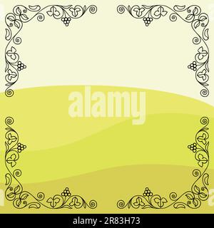 Grape vine square frame on color background Stock Vector