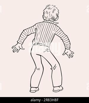 Boy standing back on color background Stock Vector