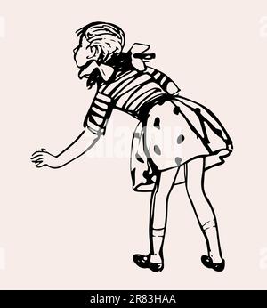 Girl standing back on color background Stock Vector
