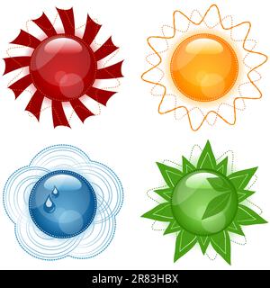 Vector Modern Glassy Weather Symbols Icons Set Stock Vector