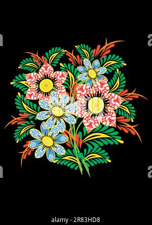 Illustration of bouquet from abstract flowers on dark background Stock Vector