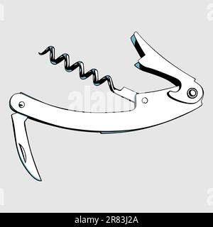 Pocket knife with corkscrew on light grey background Stock Vector