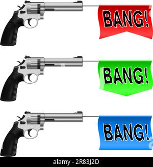 Guns with Bang Flags. Illustration on white background Stock Vector