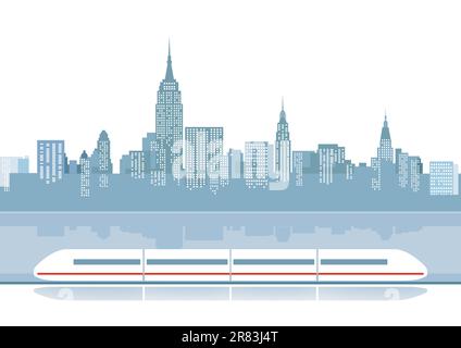 Express train from the city backdrop Stock Vector