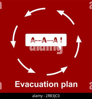Emergency evacuation plan on red background Stock Vector