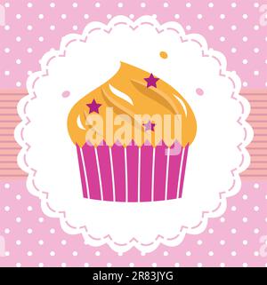 Retro pink cupcake isolated on dotted background. Vector Stock Vector