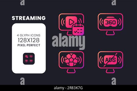 Streaming pink solid gradient desktop icons Stock Vector