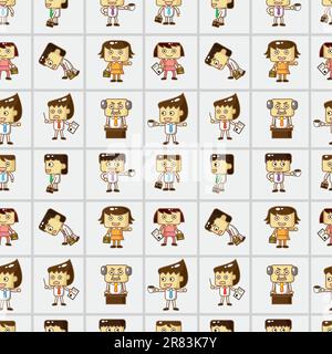 seamless cartoon office worker pattern Stock Vector