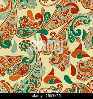 vector seamless paisley  pattern, fully editable eps 8 file with clipping mask, pattern in swatch menu Stock Vector