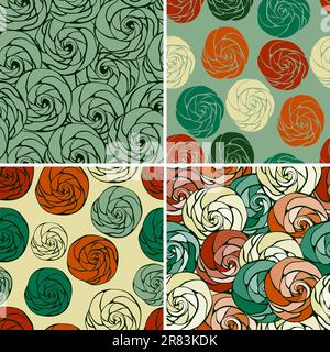 vector set of  seamless patterns with abstract roses,eps 8 fully editable files with clipping masks, patterns in swatch menu Stock Vector