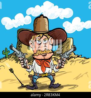 Cartoon cowboy drawing his guns in the desert Stock Vector Image & Art ...