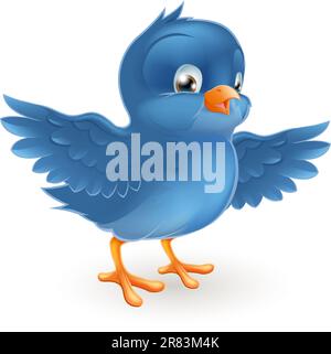 Illustration of a happy little bluebird with wings outstretched Stock Vector