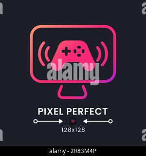 Gaming streaming pink solid gradient desktop icon on black Stock Vector