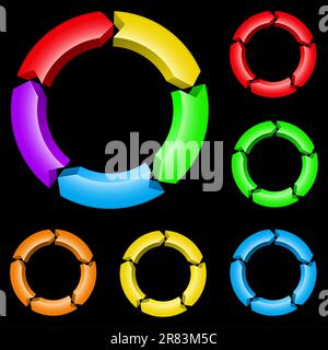 Second set of colored arrows. Illustration for design on black background Stock Vector