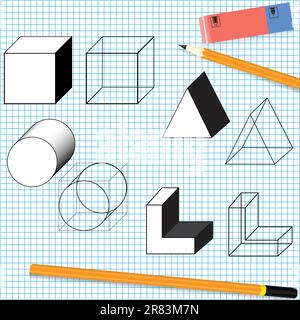 Simple drawing objects with a pencil and eraser. Vector illustration. Stock Vector