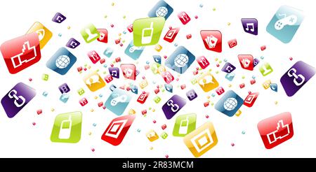 Iphone application icons explotion on white background. Vector file layered for easy manipulation and customisation. Stock Vector