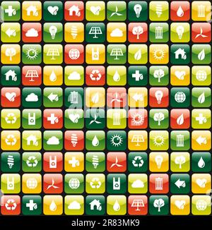 Green icon buttons for eco friendly apps seamless pattern background. Vector file available. Stock Vector