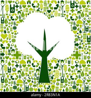 Tree silhouette made with green icons collection. Vector file available. Stock Vector