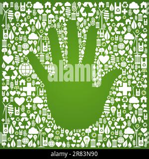Hand shape in green Earth icons set background. Vector file available. Stock Vector