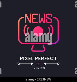 News streaming pink solid gradient desktop icon on black Stock Vector