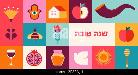 Rosh Hashanah background, banner, geometric style. Shana Tova, Happy Jewish New Year, concept design Stock Vector