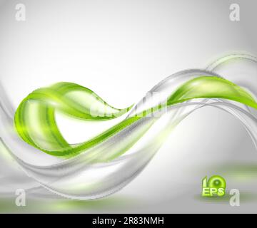 Abstract gray waving background with green element Stock Vector
