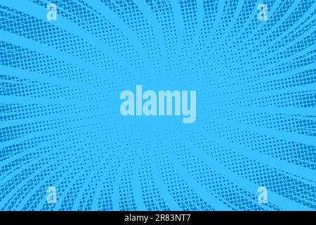 Blue comics background. Abstract lines backdrop. Bright sunrays. Design frames for title book. Texture explosive polka. Beams action. Pattern motion Stock Vector