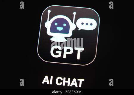 The logos of various ChatGPT artificial intelligence (AI) apps on german a smartphone screen Stock Photo