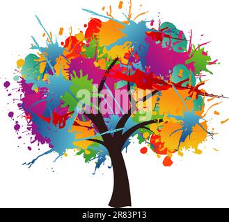 Isolated abstract paint splash spring time tree. Vector file layered for easy manipulation and custom coloring. Stock Vector