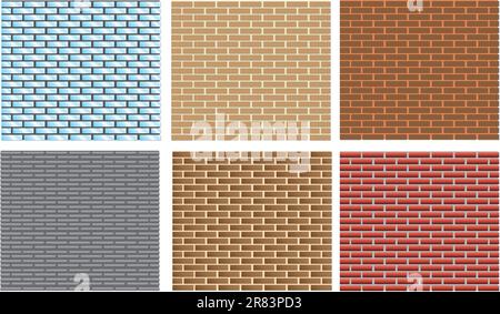 6 vector bricks textures for design different colors Stock Vector
