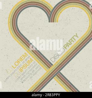 Vintage disco party invitation with heart shaped lines. Abstract flyer design, vector, EPS10 Stock Vector