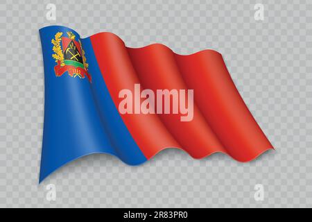 3D Realistic waving Flag of Kemerovo Oblast is a region of Russia on transparent background Stock Vector