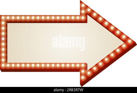 Illustration of red arrow sign with copy space and light bulbs surround Stock Vector