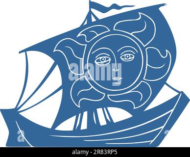 Ancient sailboat with sun on the sail Stock Vector