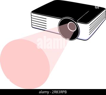 Video projector with pink ray on white background Stock Vector