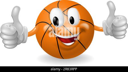 Illustration of a cute happy basketball ball mascot man smiling and giving a thumbs up Stock Vector