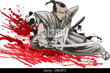 japan vector warrior on grunge background Stock Vector