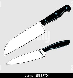 Two kitchen knives on light grey background Stock Vector