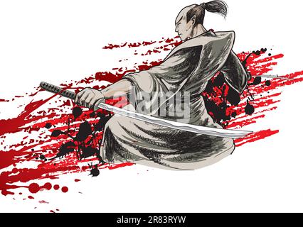japan vector warrior on grunge background Stock Vector