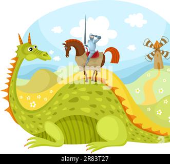 A vector illustration of Medieval Fantasy Knight Dragon Icons Stock ...