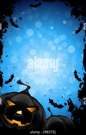 Grunge Background for Halloween Party with Pumpkins and Bats Stock Vector