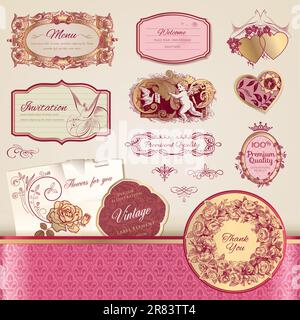 Set of vintage labes and elements for web and printed materials Stock Vector