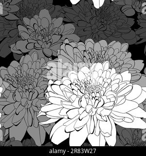 Black and white seamless pattern with chrysanthemum flowers Stock Vector
