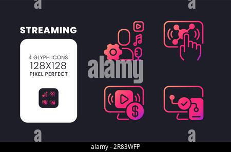 Streaming pink solid gradient desktop icons Stock Vector