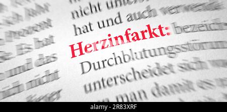 Definition of the word Heart attack in a dictionary  in german - Herzinfarkt Stock Photo