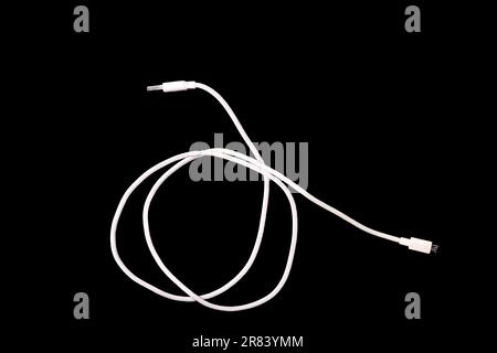 usb cables micro isolated, white on black Stock Photo