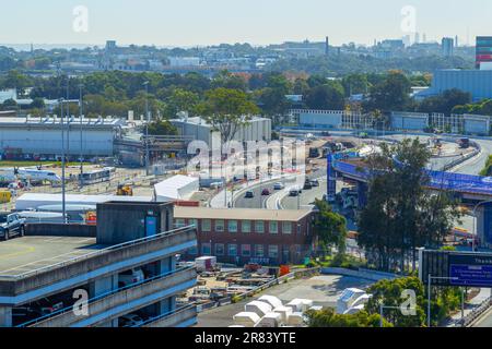 Construction of the 'Sydney Gateway' project at Sydney Airport in Sydney, Australia. Pictured: construction of the Sydney Gateway project on Qantas Dr Stock Photo