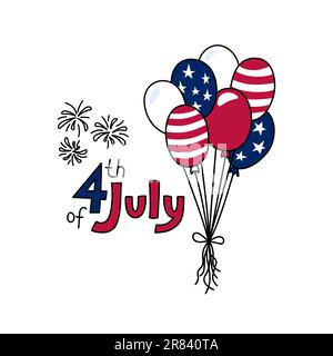 USA Independence Day 4th of July. Greeting card, poster. Balloon bunch doodle in United States of America flag colors. Vector illustration of decorati Stock Vector