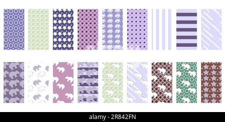 set of seamless pattern with shapes and hippo Stock Vector