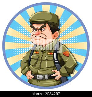 Grumpy Army Officer Cartoon illustration Stock Vector